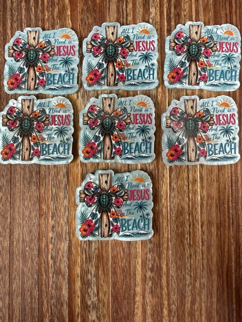 7 Pc All I Need Is Jesus And The Beach Acrylic Flatbacks